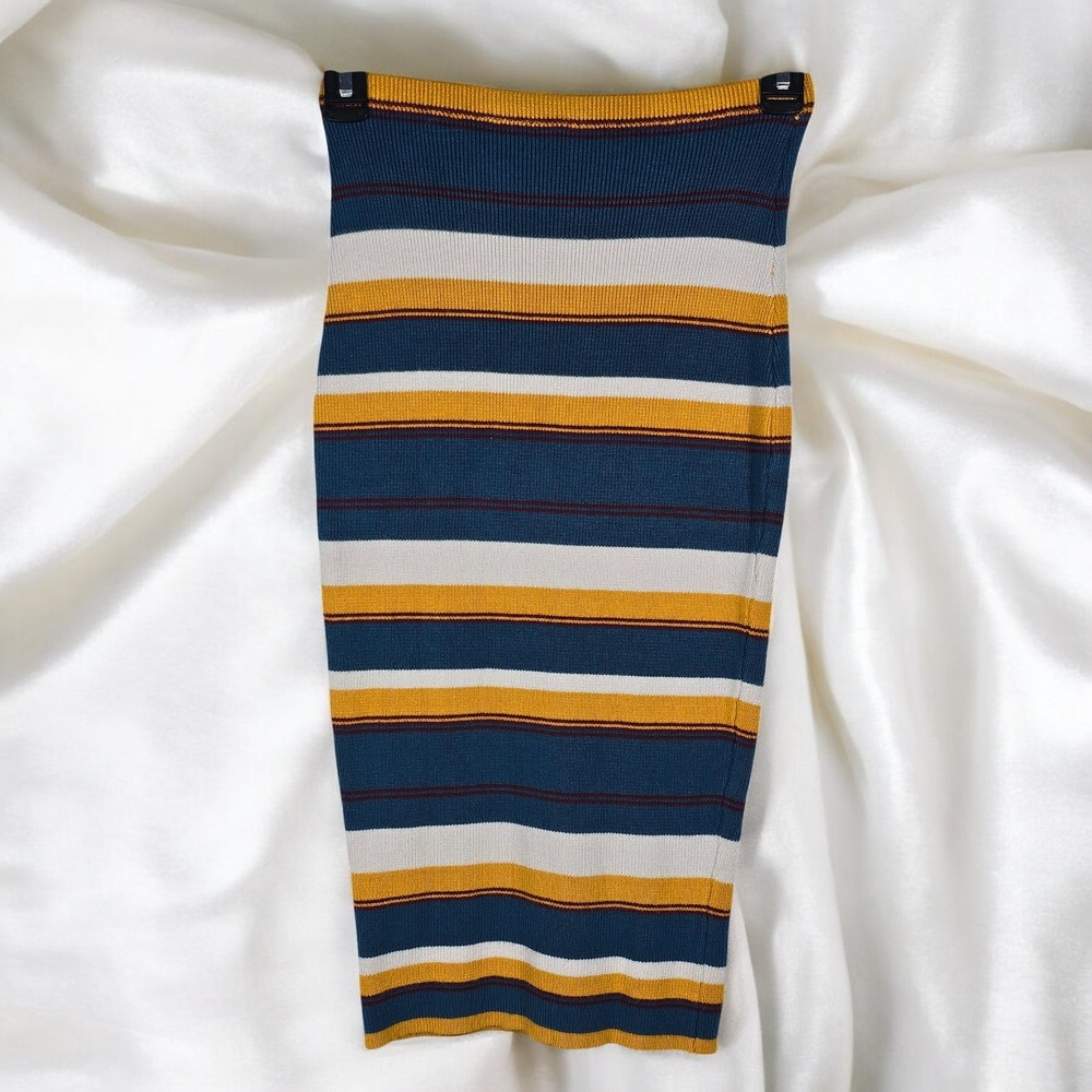 RAINBOW Brand Skirt Women's Small Striped Knit Bodycon Midi Blue‎ Yellow Casual